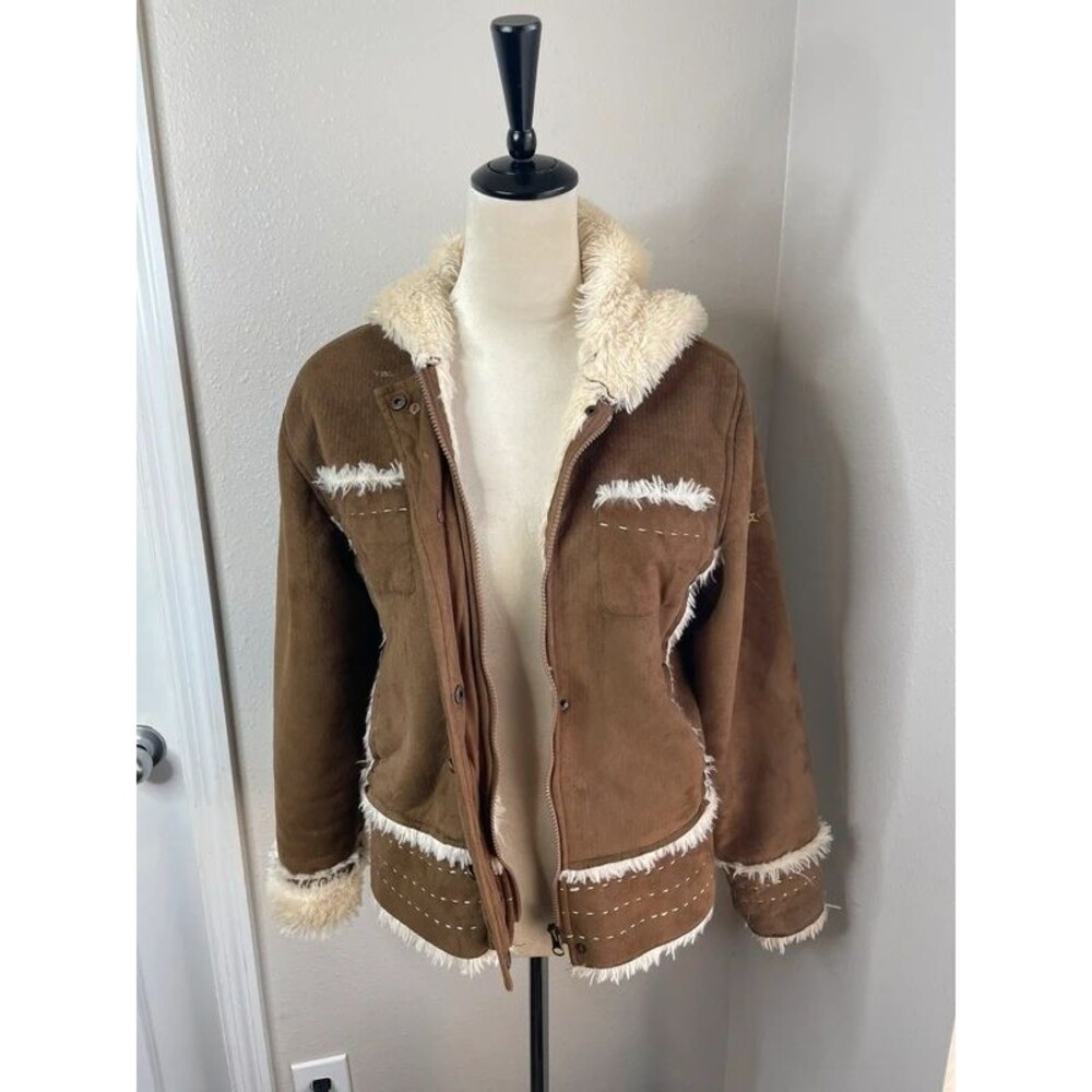 Free Country Girls XL Brown Faux Suede Sherpa Jacket Y2K Western Boho Coat